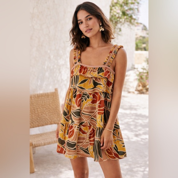 Sezane Dresses & Skirts - Sézane Vicky Leaves Filly Dress NWT | Ruffled Strap Babydoll Mini Size 38 (US 6)